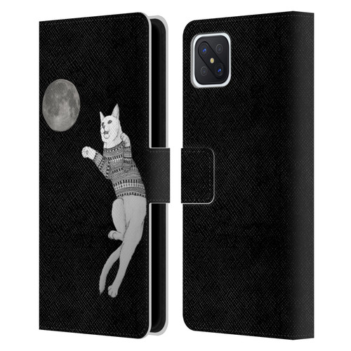 Barruf Animals Cat-ch The Moon Leather Book Wallet Case Cover For OPPO Reno4 Z 5G