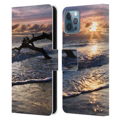 Celebrate Life Gallery Beaches Sparkly Water At Driftwood Leather Book Wallet Case Cover For Apple iPhone 12 / iPhone 12 Pro
