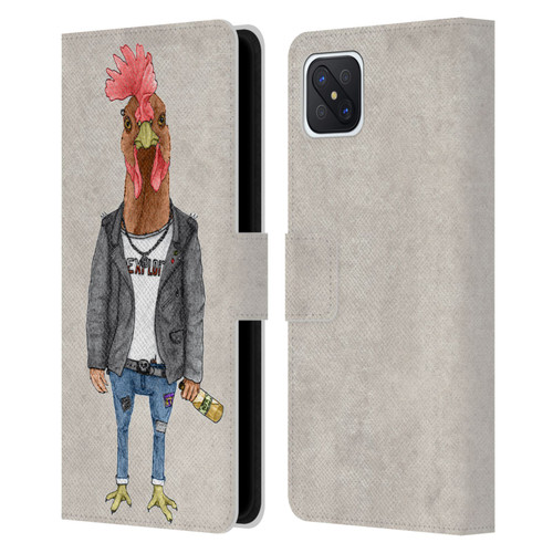 Barruf Animals Punk Rooster Leather Book Wallet Case Cover For OPPO Reno4 Z 5G