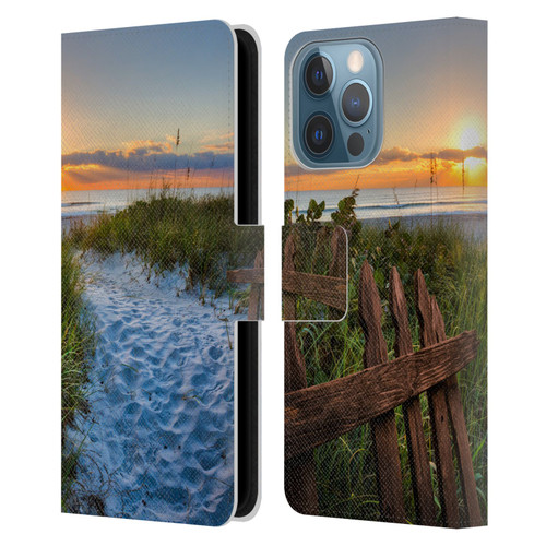 Celebrate Life Gallery Beaches Sandy Trail Leather Book Wallet Case Cover For Apple iPhone 13 Pro