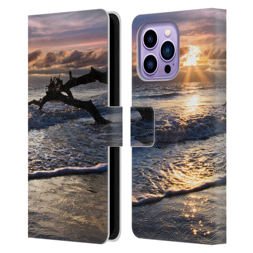 Celebrate Life Gallery Beaches Sparkly Water At Driftwood Leather Book Wallet Case Cover For Apple iPhone 14 Pro Max