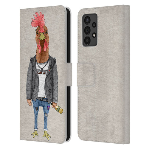 Barruf Animals Punk Rooster Leather Book Wallet Case Cover For Samsung Galaxy A13 (2022)
