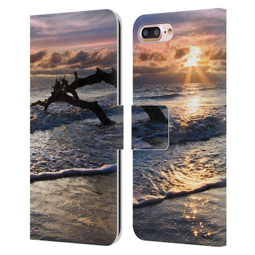 Celebrate Life Gallery Beaches Sparkly Water At Driftwood Leather Book Wallet Case Cover For Apple iPhone 7 Plus / iPhone 8 Plus