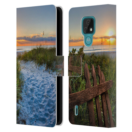 Celebrate Life Gallery Beaches Sandy Trail Leather Book Wallet Case Cover For Motorola Moto E7