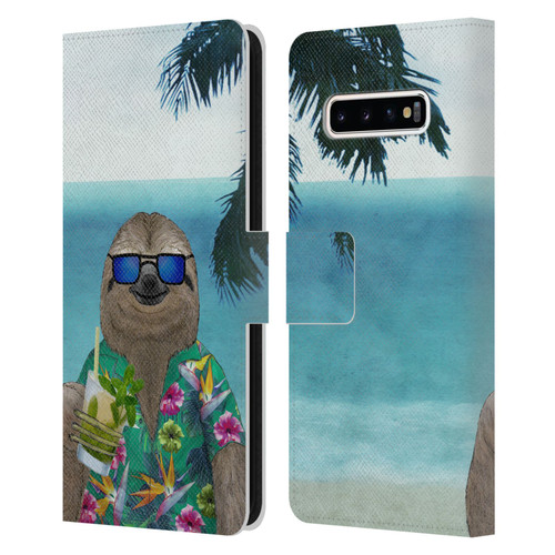 Barruf Animals Sloth In Summer Leather Book Wallet Case Cover For Samsung Galaxy S10+ / S10 Plus