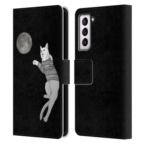 Barruf Animals Cat-ch The Moon Leather Book Wallet Case Cover For Samsung Galaxy S21 5G