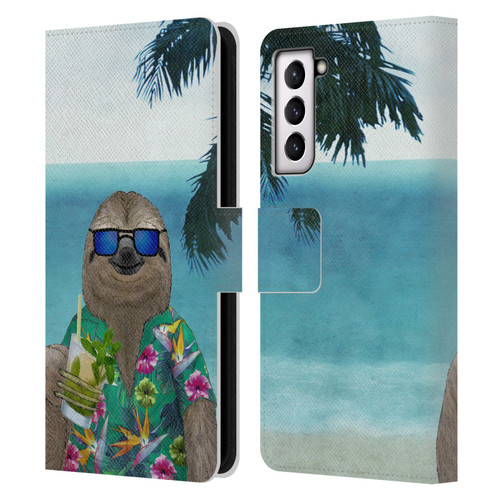 Barruf Animals Sloth In Summer Leather Book Wallet Case Cover For Samsung Galaxy S21 5G