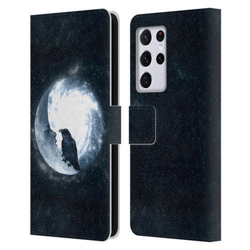 Barruf Animals Crow and Its Moon Leather Book Wallet Case Cover For Samsung Galaxy S21 Ultra 5G