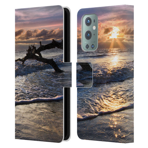 Celebrate Life Gallery Beaches Sparkly Water At Driftwood Leather Book Wallet Case Cover For OnePlus 9