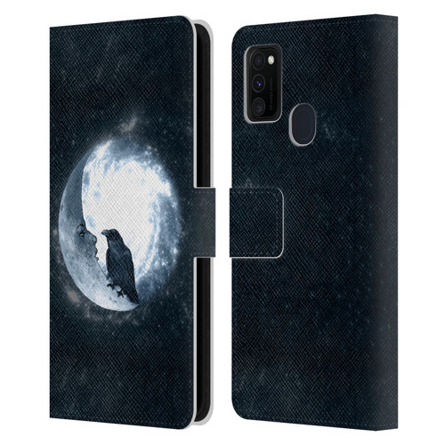 Barruf Animals Crow and Its Moon Leather Book Wallet Case Cover For Samsung Galaxy M30s (2019)/M21 (2020)