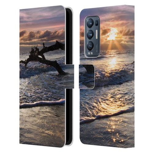 Celebrate Life Gallery Beaches Sparkly Water At Driftwood Leather Book Wallet Case Cover For OPPO Find X3 Neo / Reno5 Pro+ 5G