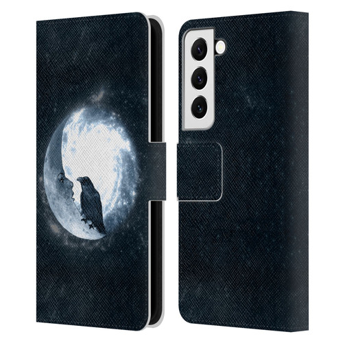 Barruf Animals Crow and Its Moon Leather Book Wallet Case Cover For Samsung Galaxy S22 5G