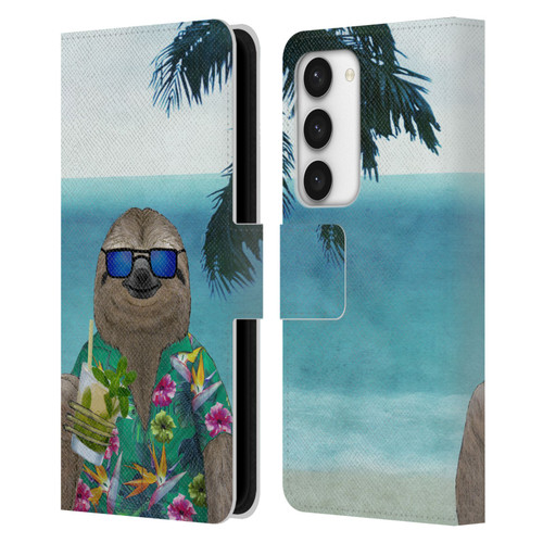 Barruf Animals Sloth In Summer Leather Book Wallet Case Cover For Samsung Galaxy S23 5G