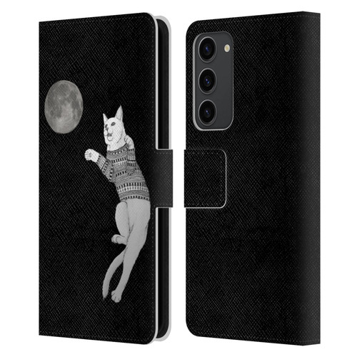 Barruf Animals Cat-ch The Moon Leather Book Wallet Case Cover For Samsung Galaxy S23+ 5G