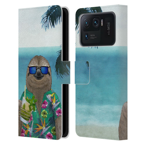 Barruf Animals Sloth In Summer Leather Book Wallet Case Cover For Xiaomi Mi 11 Ultra