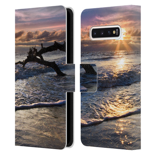 Celebrate Life Gallery Beaches Sparkly Water At Driftwood Leather Book Wallet Case Cover For Samsung Galaxy S10