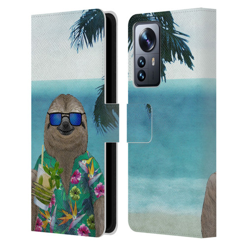 Barruf Animals Sloth In Summer Leather Book Wallet Case Cover For Xiaomi 12 Pro