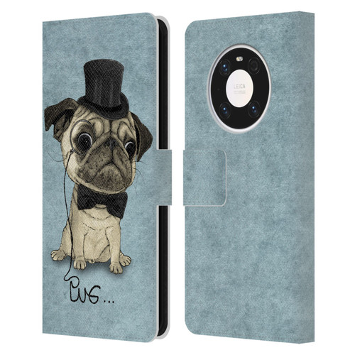 Barruf Dogs Gentle Pug Leather Book Wallet Case Cover For Huawei Mate 40 Pro 5G