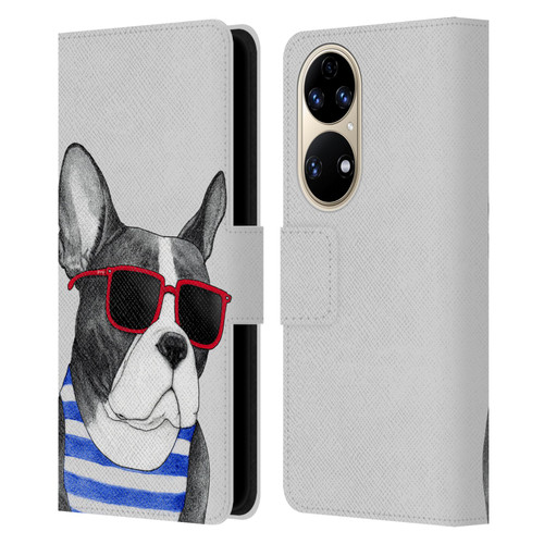 Barruf Dogs Frenchie Summer Style Leather Book Wallet Case Cover For Huawei P50