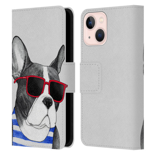 Barruf Dogs Frenchie Summer Style Leather Book Wallet Case Cover For Apple iPhone 13 Mini