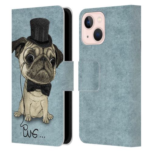 Barruf Dogs Gentle Pug Leather Book Wallet Case Cover For Apple iPhone 13 Mini