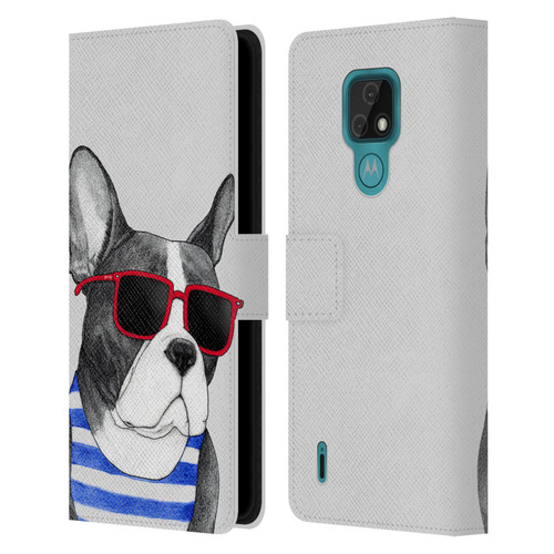 Barruf Dogs Frenchie Summer Style Leather Book Wallet Case Cover For Motorola Moto E7