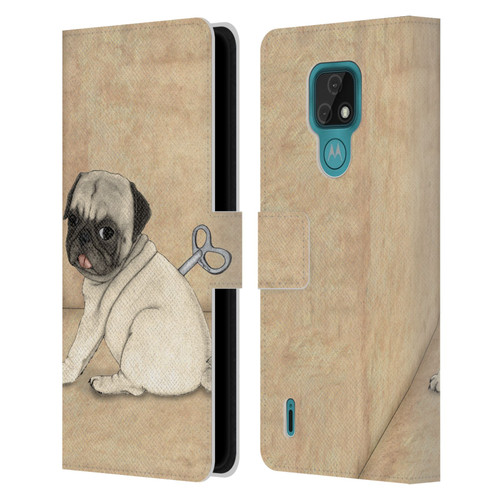 Barruf Dogs Pug Toy Leather Book Wallet Case Cover For Motorola Moto E7