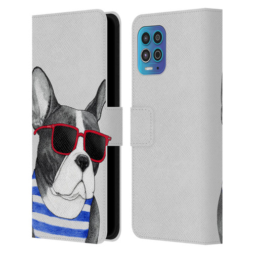 Barruf Dogs Frenchie Summer Style Leather Book Wallet Case Cover For Motorola Moto G100