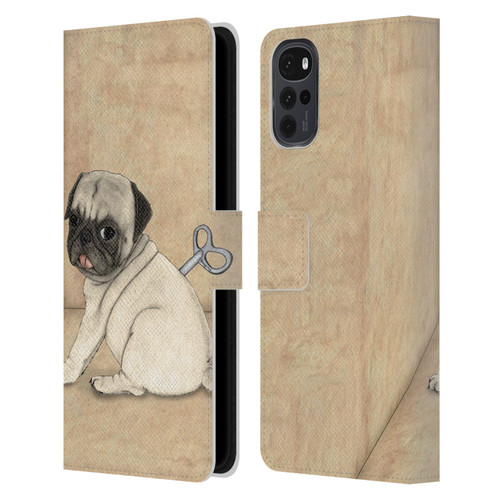 Barruf Dogs Pug Toy Leather Book Wallet Case Cover For Motorola Moto G22