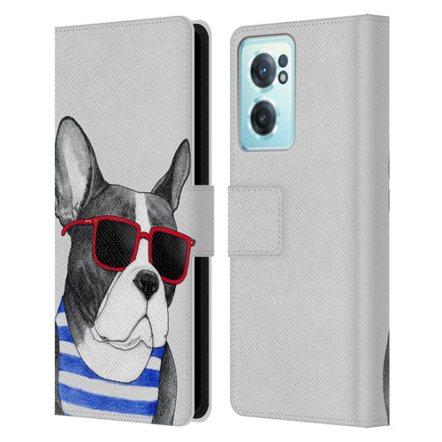 Barruf Dogs Frenchie Summer Style Leather Book Wallet Case Cover For OnePlus Nord CE 2 5G