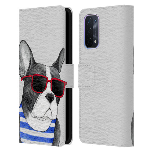 Barruf Dogs Frenchie Summer Style Leather Book Wallet Case Cover For OPPO A54 5G
