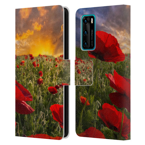 Celebrate Life Gallery Florals Red Flower Field Leather Book Wallet Case Cover For Huawei P40 5G