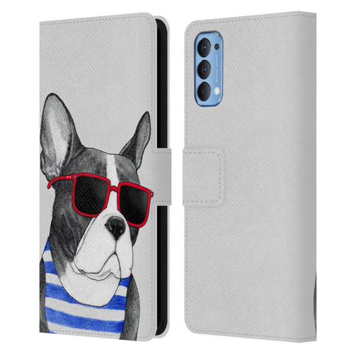 Barruf Dogs Frenchie Summer Style Leather Book Wallet Case Cover For OPPO Reno 4 5G
