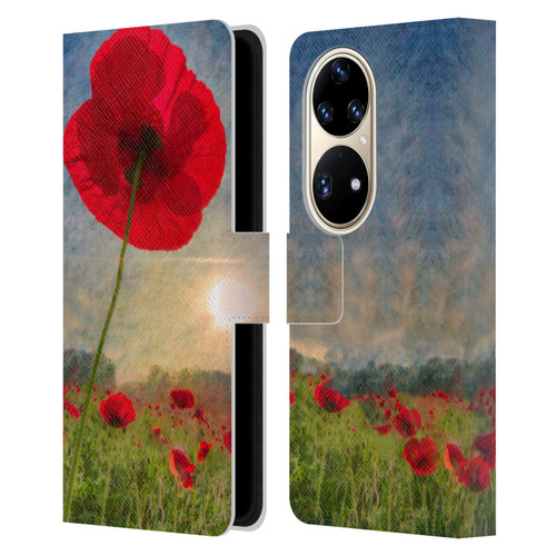 Celebrate Life Gallery Florals Red Flower Leather Book Wallet Case Cover For Huawei P50 Pro