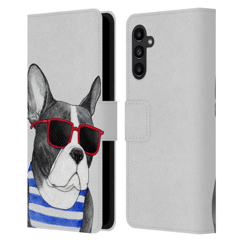 Barruf Dogs Frenchie Summer Style Leather Book Wallet Case Cover For Samsung Galaxy A13 5G (2021)
