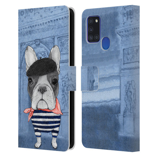 Barruf Dogs French Bulldog Leather Book Wallet Case Cover For Samsung Galaxy A21s (2020)