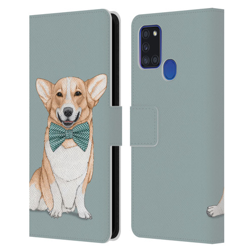 Barruf Dogs Corgi Leather Book Wallet Case Cover For Samsung Galaxy A21s (2020)