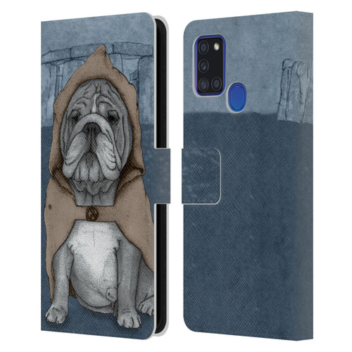 Barruf Dogs English Bulldog Leather Book Wallet Case Cover For Samsung Galaxy A21s (2020)