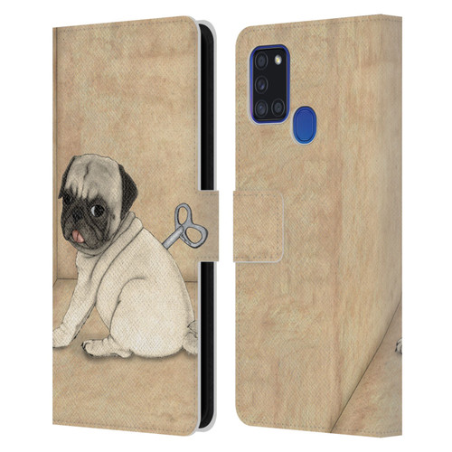 Barruf Dogs Pug Toy Leather Book Wallet Case Cover For Samsung Galaxy A21s (2020)