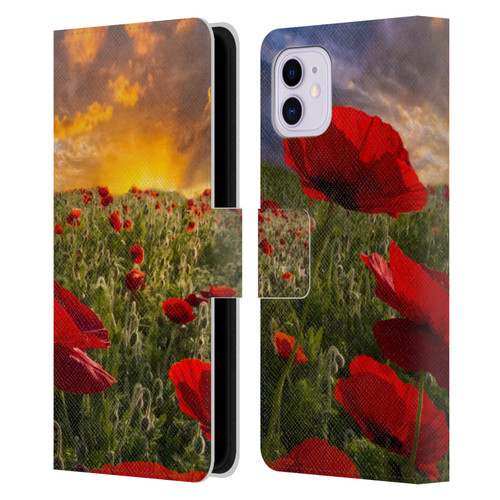 Celebrate Life Gallery Florals Red Flower Field Leather Book Wallet Case Cover For Apple iPhone 11