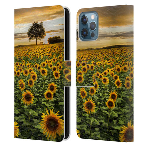 Celebrate Life Gallery Florals Big Sunflower Field Leather Book Wallet Case Cover For Apple iPhone 12 / iPhone 12 Pro