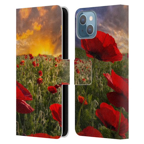 Celebrate Life Gallery Florals Red Flower Field Leather Book Wallet Case Cover For Apple iPhone 13