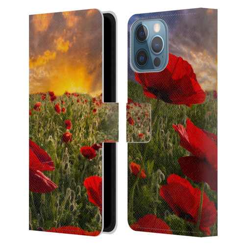 Celebrate Life Gallery Florals Red Flower Field Leather Book Wallet Case Cover For Apple iPhone 13 Pro Max
