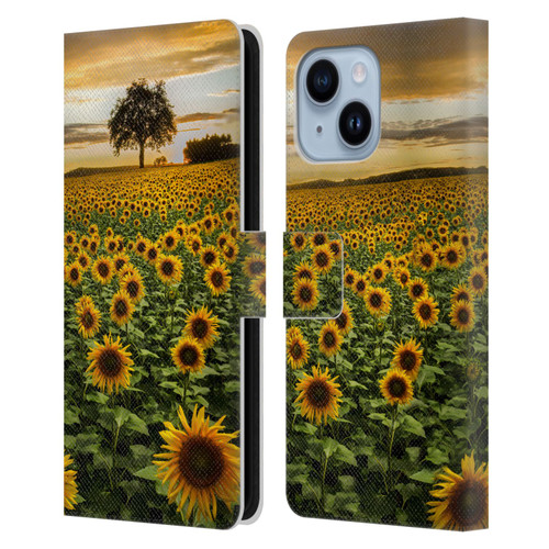 Celebrate Life Gallery Florals Big Sunflower Field Leather Book Wallet Case Cover For Apple iPhone 14 Plus