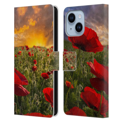 Celebrate Life Gallery Florals Red Flower Field Leather Book Wallet Case Cover For Apple iPhone 14 Plus