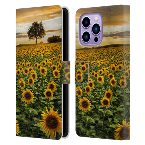 Celebrate Life Gallery Florals Big Sunflower Field Leather Book Wallet Case Cover For Apple iPhone 14 Pro Max