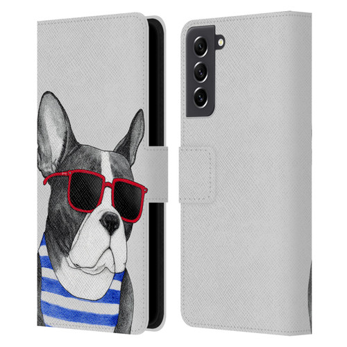 Barruf Dogs Frenchie Summer Style Leather Book Wallet Case Cover For Samsung Galaxy S21 FE 5G