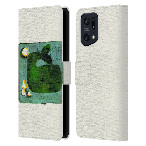 Wyanne Animals 2 Green Whale Monoprint Leather Book Wallet Case Cover For OPPO Find X5