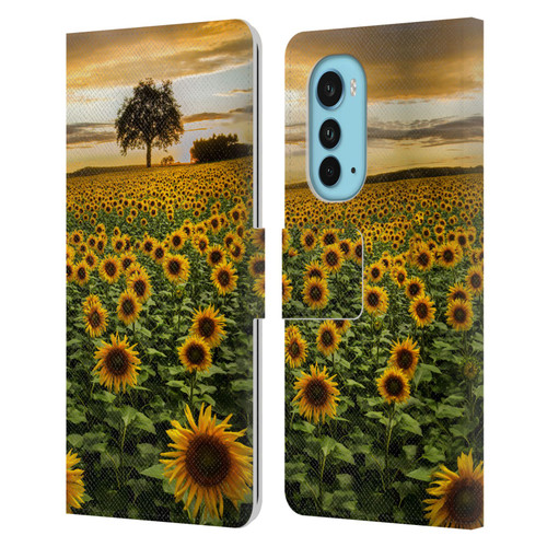 Celebrate Life Gallery Florals Big Sunflower Field Leather Book Wallet Case Cover For Motorola Edge (2022)