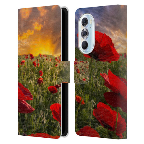Celebrate Life Gallery Florals Red Flower Field Leather Book Wallet Case Cover For Motorola Edge X30